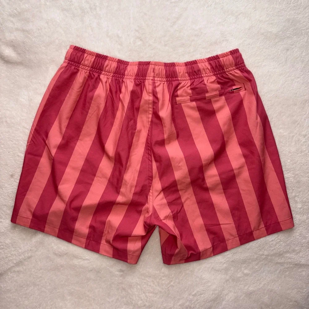 BEARBOTTOM Swim Trunks Mens Large Pink Red Striped Lined 5.5
